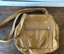 Leather Vintage 70s Purse Soft Tan Zippers Triple Compartment
