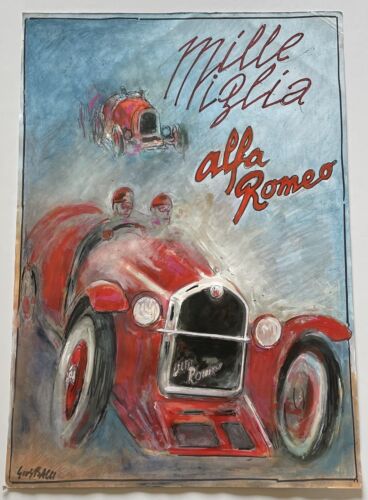 Giuseppe Bacci Alfa Romeo Mille Miglia Bozzetto Tempera Su Cartoncino Cm 35X50 - Foto 1 di 2