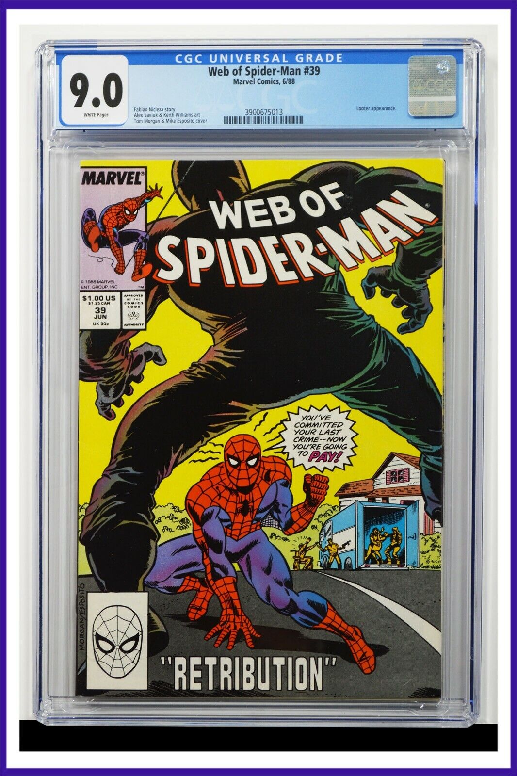 Web Of Spider-Man #39 CGC Graded 9.0 Marvel June 1988 White Pages Comic  Book.