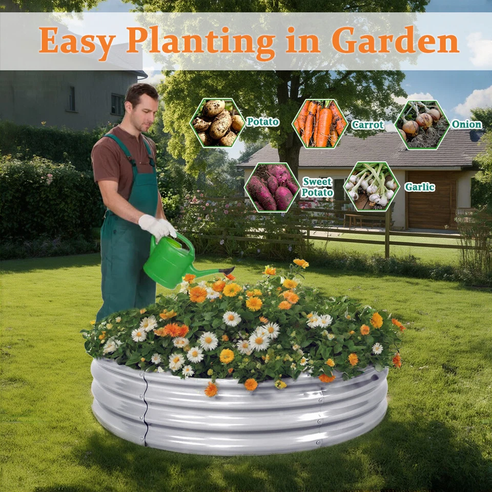 2PCS Galvanized Raised Garden Beds 120X120X30CM Round Fire Pit Ring for Outdoor - image 3 of 4