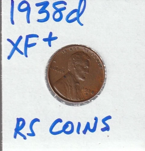 1938D    (--  EXTRA  FINE+  LINCOLN  CENT --)     [ RS COINS  #92023 FREE SHIP ]