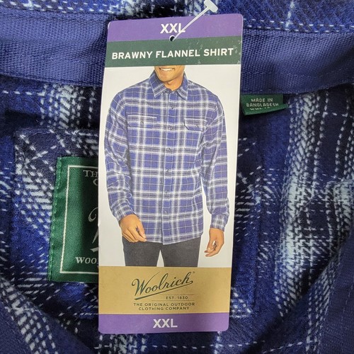 Woolrich Mens XXL Shirt Shacket Brawny Flannel Blue Plaid Hiking Heavyweight NEW - Picture 12 of 16