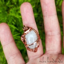 Moonstone Crystal Size 6-7-8-9 US Adjustable Ring Pure Copper Unique Jewelry