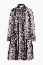 Ganni Tiger-Print Cotton-Poplin Shirt Dress in Pink/Black sz 34