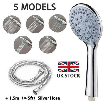 Bath High Pressure Shower Head 5 Mode LARGE Chrome Handset Heads Water Saving
