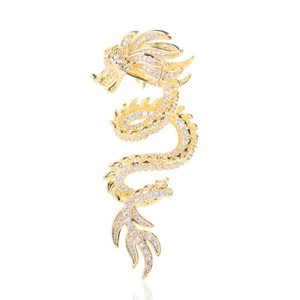 Authentic Gold Plated Clear Cubic Zirconia CZ Chinese Dragon Brooch Pin