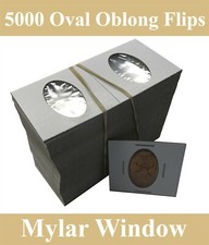 5000 2X2 Oval Oblong Coin Flips Mylar Window Cardboard Archival Holders By HECO