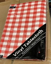 THREE (3) Vinyl Flannel Quality Tablecloths 60" x 84 Oval Red And White Checked