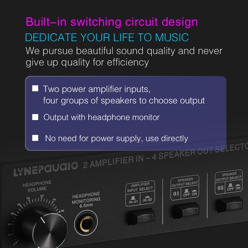 LINEPAUDIO 2 in 4 Out Speaker Selector Switch Box 4 Zone and S2B7 - Picture 10 of 10