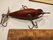 Vintage Wooden JL Clark Fishing Lure, 3 In. 2 Spinner, Glass Eyes, 1907