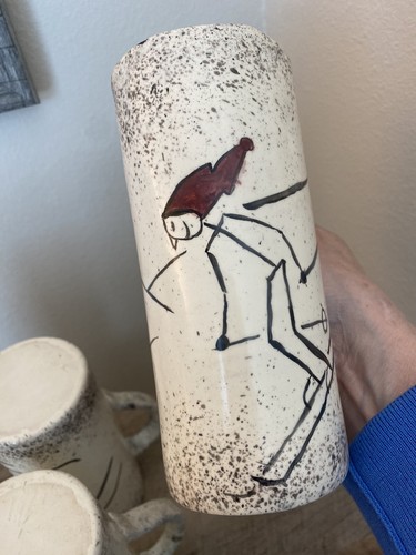 Set Of 4 Handmade Tall Coffee Cups with Funny Skiers Hot Chocolate Pottery Mugs - Picture 14 of 18