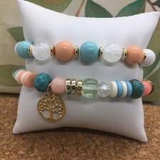 2 PC Handmade Bohemian Beaded Stackable Stretch Bracelet Set New Free Ship 4034