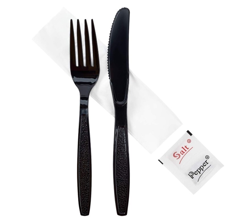 Heavy Duty Meal Kit 5 in 1 (Fork, Knife, Napkin, Salt and Pepper) 250 Pieces