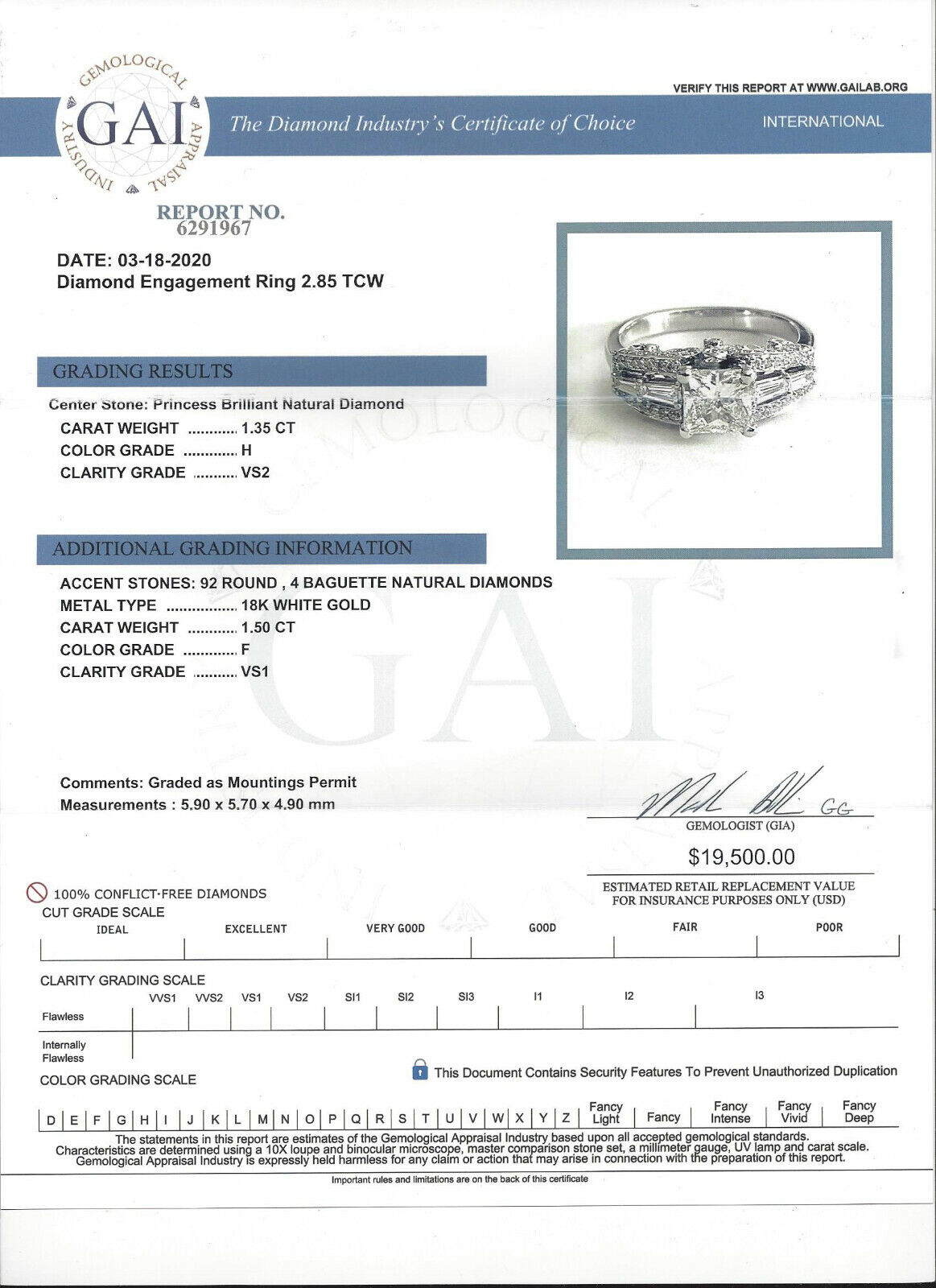2.20 Carat 18K Gold Diamond Engagement Ring Cente… - image 11