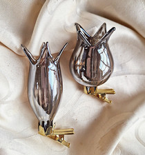 ❀ 2 x Kleine Blumenvase m Clip Klammer Vase Silbern Blüte Blumen Silber Glas 115