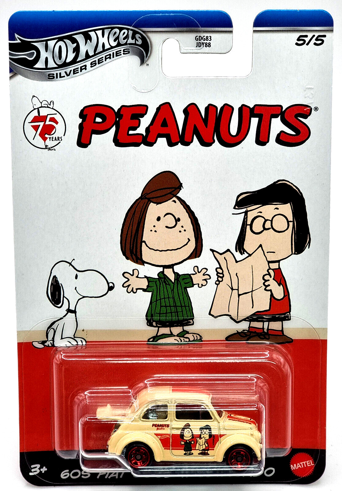 Автомобиль Hot Wheels серебристой серии Peanuts Auto 60-х годов Fiat 500D Modificado 55 2390₽