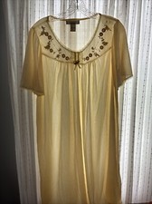 Lati Women s Yellow Silky Short Sleeve Nightgown with Floral Lace Bow Sheer XL