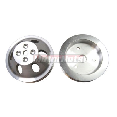Small Block Chevy Aluminum Short water pump Pulley 2 Groove Crankshaft lower SBC