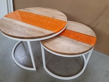 2 pz Tavolo in resina epossidica in rovere massello tavolino