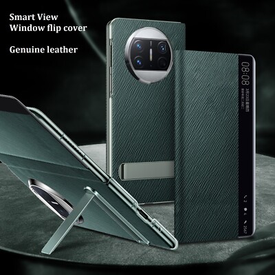 Luxury Smart View Genuine leather Flip Cover Bracket Case For Huawei Mate X3