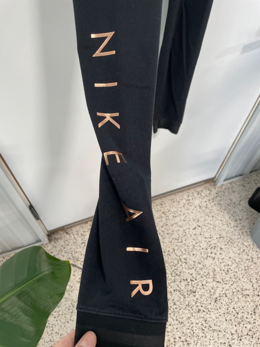 Nike Air Rose Gold Swoosh Leggings Womens Small Black Workout
