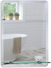 Mood® Bathroom Mirror Wall Mounted With Shelf, Bevelled Edges, 70cm x 50cm