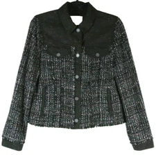 NEW, REBECCA TAYLOR Demin Tweed Jacket in Black - Size L #C1923