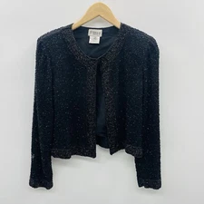 Vintage Stenay Petite Womens PM Medium Beaded Eveningwear Silk Top in Black