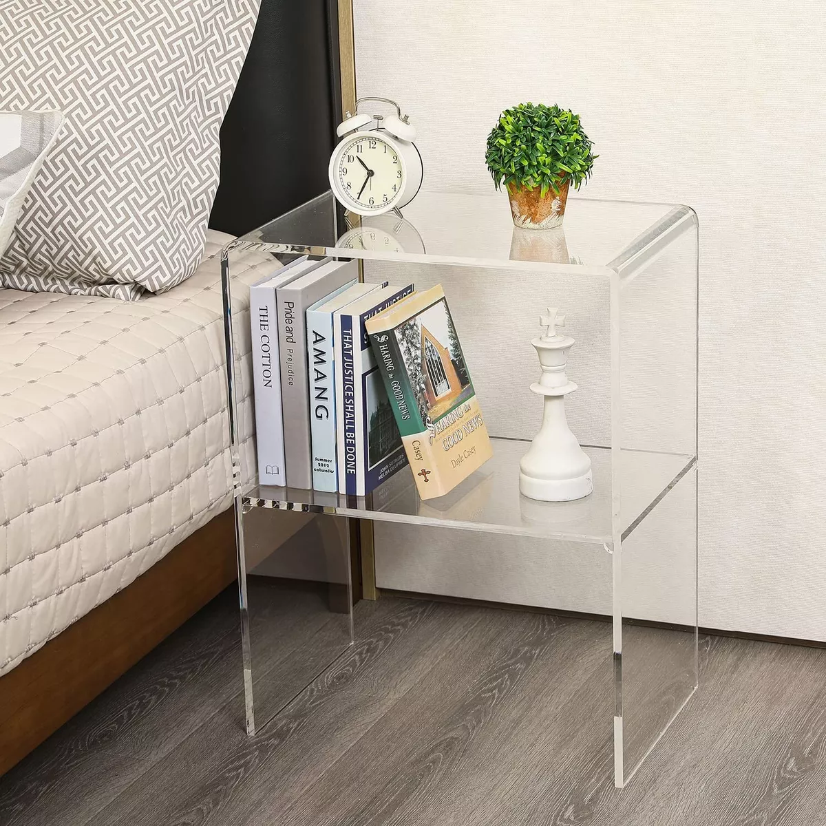 Acrylic Nightstand Side Table Modern Design Clear Home Decor