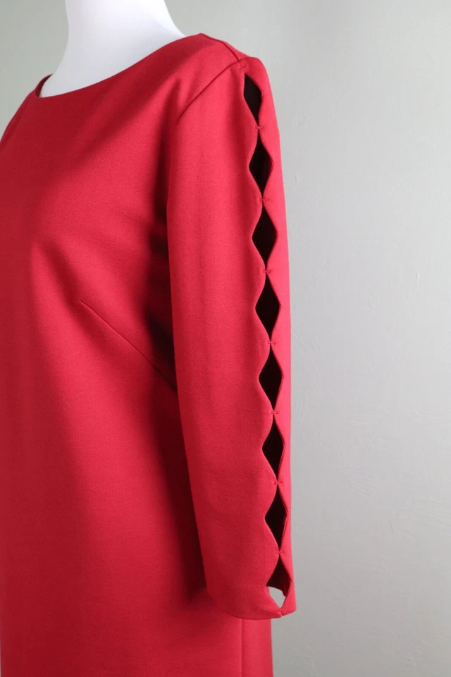 TALBOTS RSVP $158 Solid Red Ponte Stretch Cut Out Sleeve Shift Dress Size 8 - Image 3 of 4