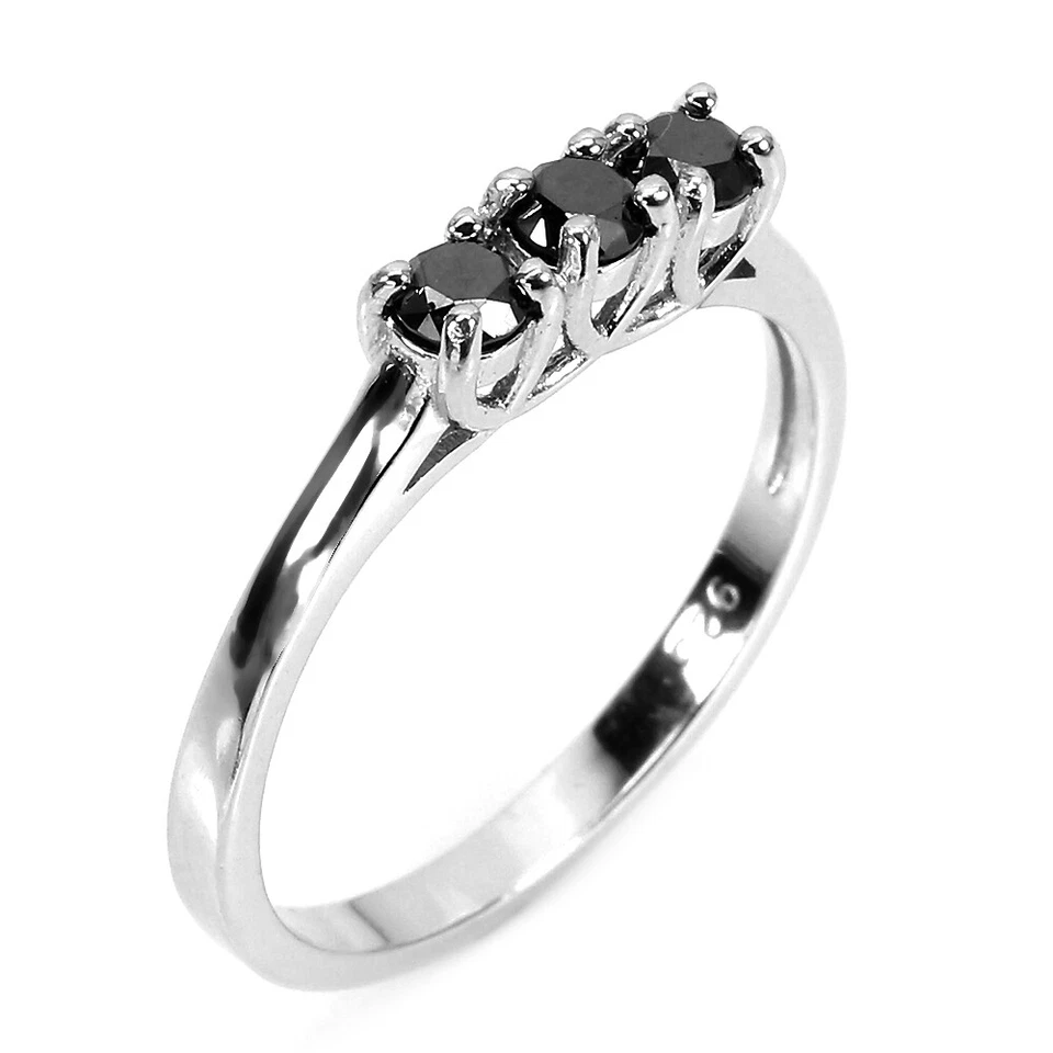 Anillo redondo de plata de ley 925 corte brillante diamante negro 3 mm tamaño 7 Foto 2 de 4