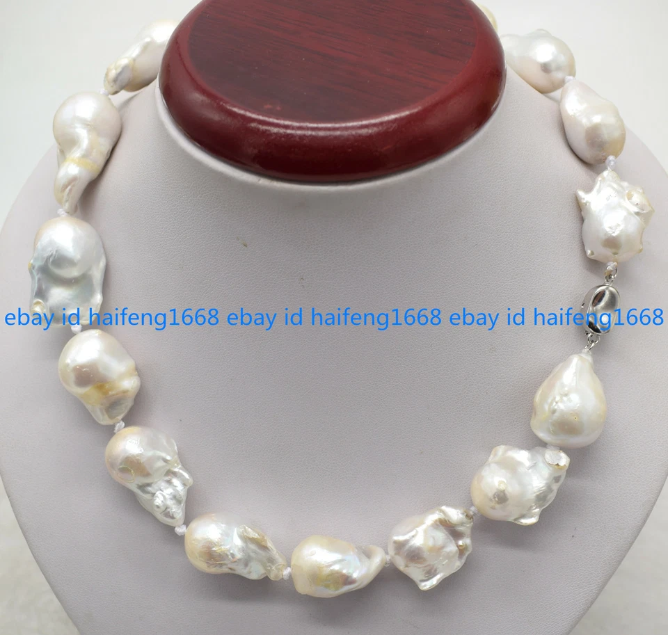 Echte Schmuck 15x22mm Riesige Natürliche Weiß Barock Perle Halskette 24 Zoll - Bild 4 von 4