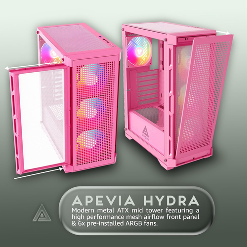 Hydra-Pk Hydra Mid Tower Gaming PC Case W/ 6X 120Mm ARGB Fans, 366 RGB Light Mo - Afbeelding 2 van 7