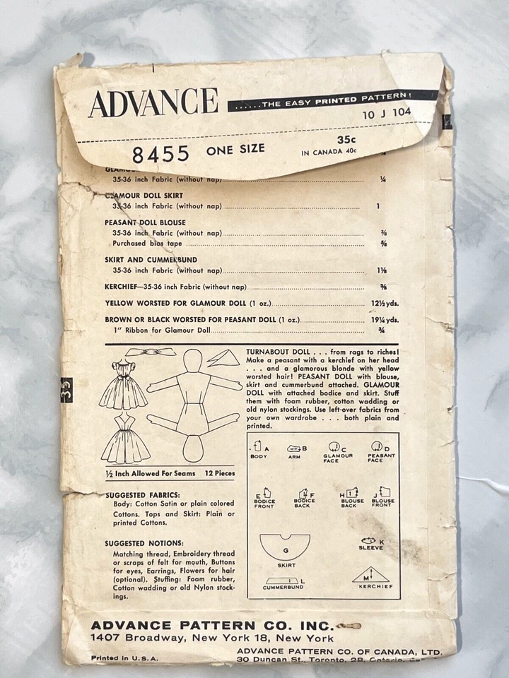 1950s Turnabout Doll by Advance Pattern #8455- from rags to riches Cut/Complete - Image 3 of 4