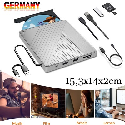 USB 3.0 Externes CD DVD Laufwerk Brenner Player TypeC für Laptop PC Slim Windows