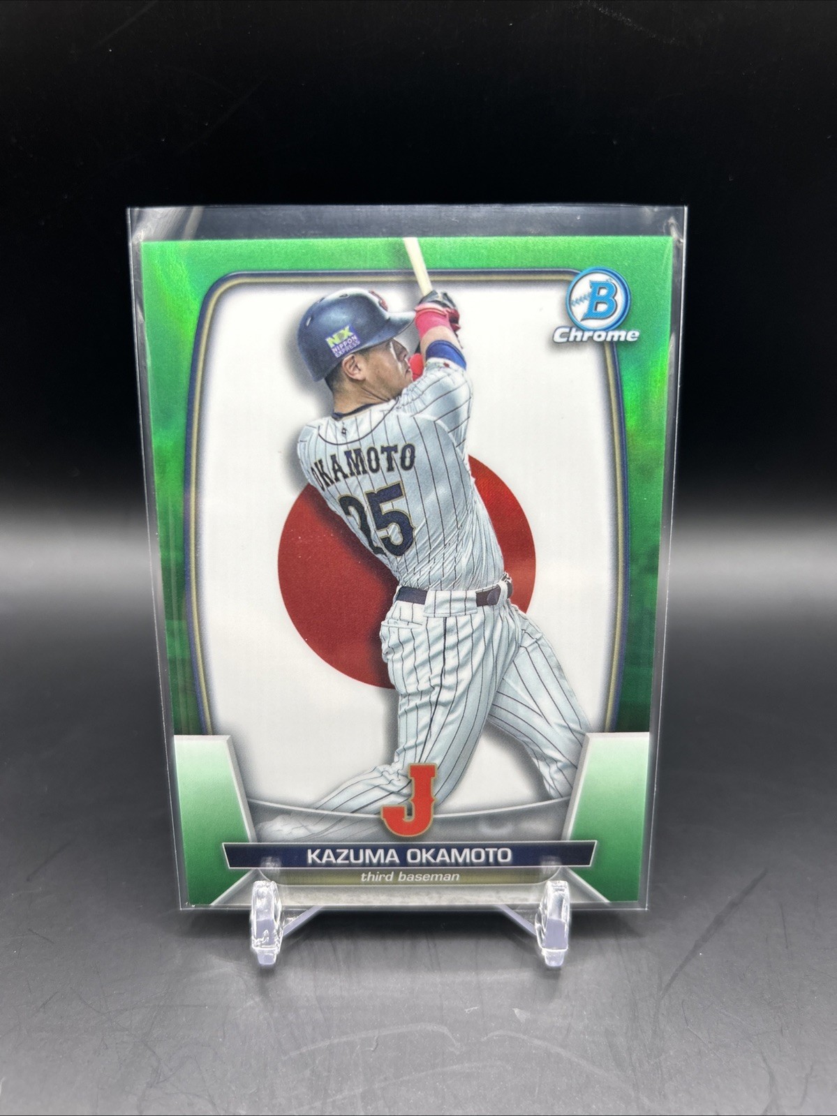 2023 Bowman Chrome Kazuma Okamoto WBC Flag Refractor Green /99 Blue Jays A20