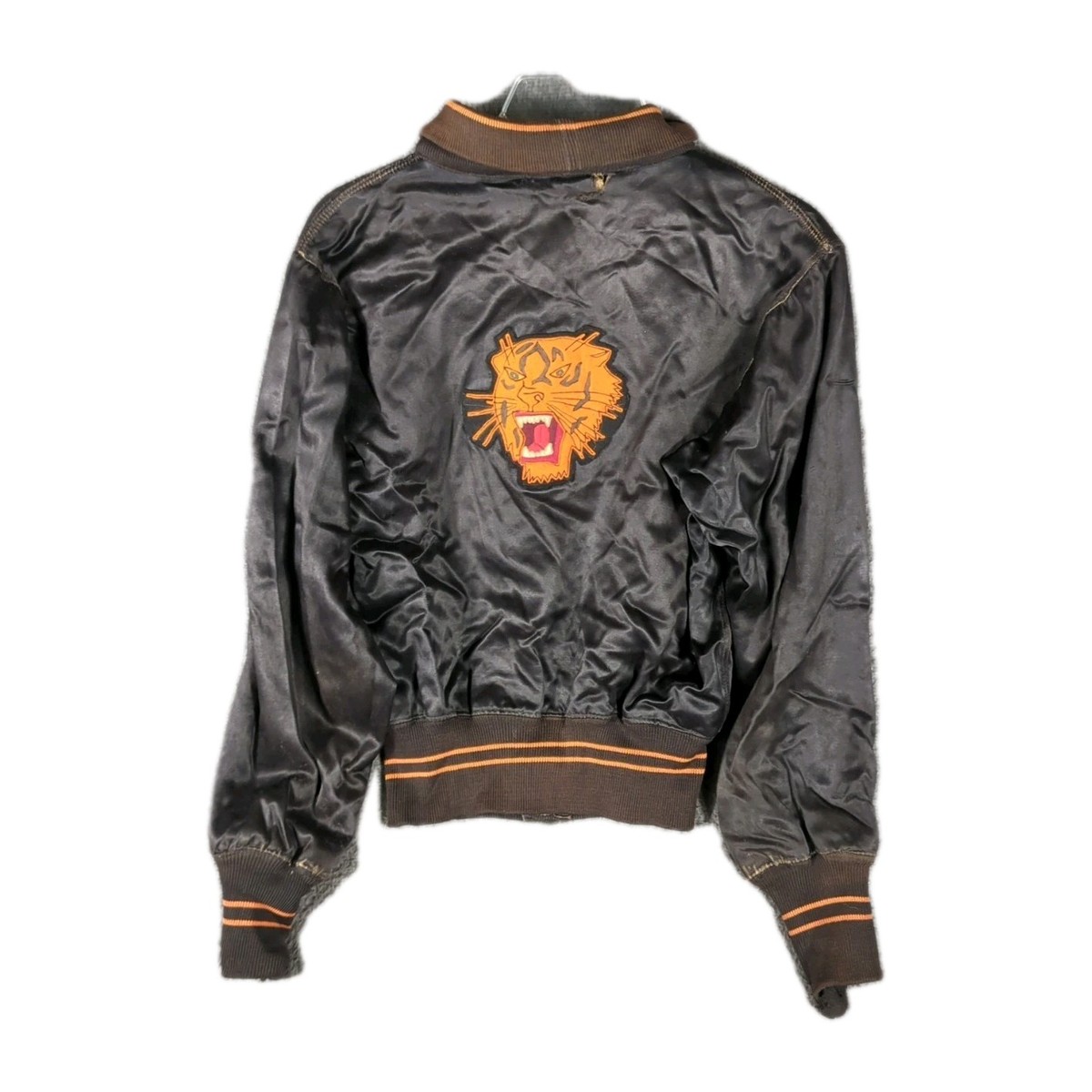 Vintage 50s/60s Red Fox Satin Varsity Jacket Tiger Patch Black