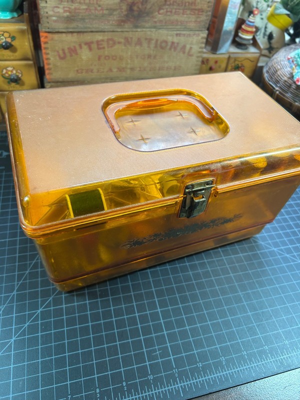 Vintage Wil-Hold Wilson Amber Plastic Sewing Box Craft Organizer Sewing Supplies