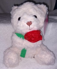 Plush Cream-Colored Fluffy Bear holding rose 7" Mini Plush NWT