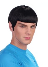 Mens Spock Style Black Space Man Wig Star Trek Fancy Dress Sci-Fi