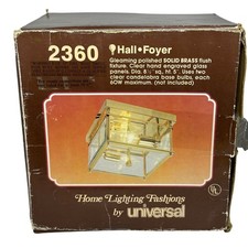 VTG Universal Flush Mount Ceiling Light Brass Engraved Glass Square Mid Century