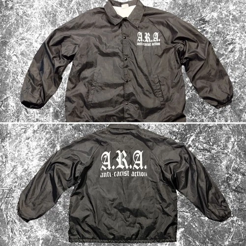 Vintage 80s Anti Racist Action Black Bomber Jacket Mens Sz XL Auburn ARA Antifa - product listing photo