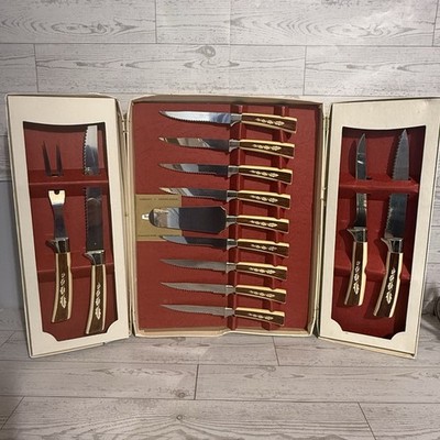 Vintage Regent Sheffield 19 Piece Treasure Chest Stainless Knife Set Cutlery