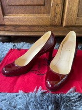 Rare Christian Louboutin Patent Red Block Heels 7cm Size 35 US 5.5
