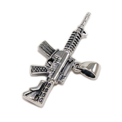 AR-15 M-16 RIFLE 925 STERLING SILVER BIKER GOTHIC ROCKABILLY PENDANT GD-016