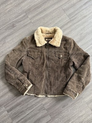 VTG Giacca Crop Corduroy Jacket Women s S Brown 90 s Y2K Quilted Faux Fur Sherpa