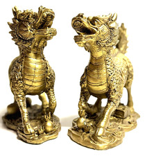 Feng Shui Drachenpaar Antik Gold – Chinesische Wächterdrachen Glücksbringer Deko