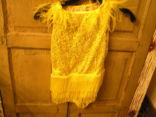 WEISSMAN Yellow Dance Costume Style #13147 Sequin Body w/ Fringe Layers Sz MC