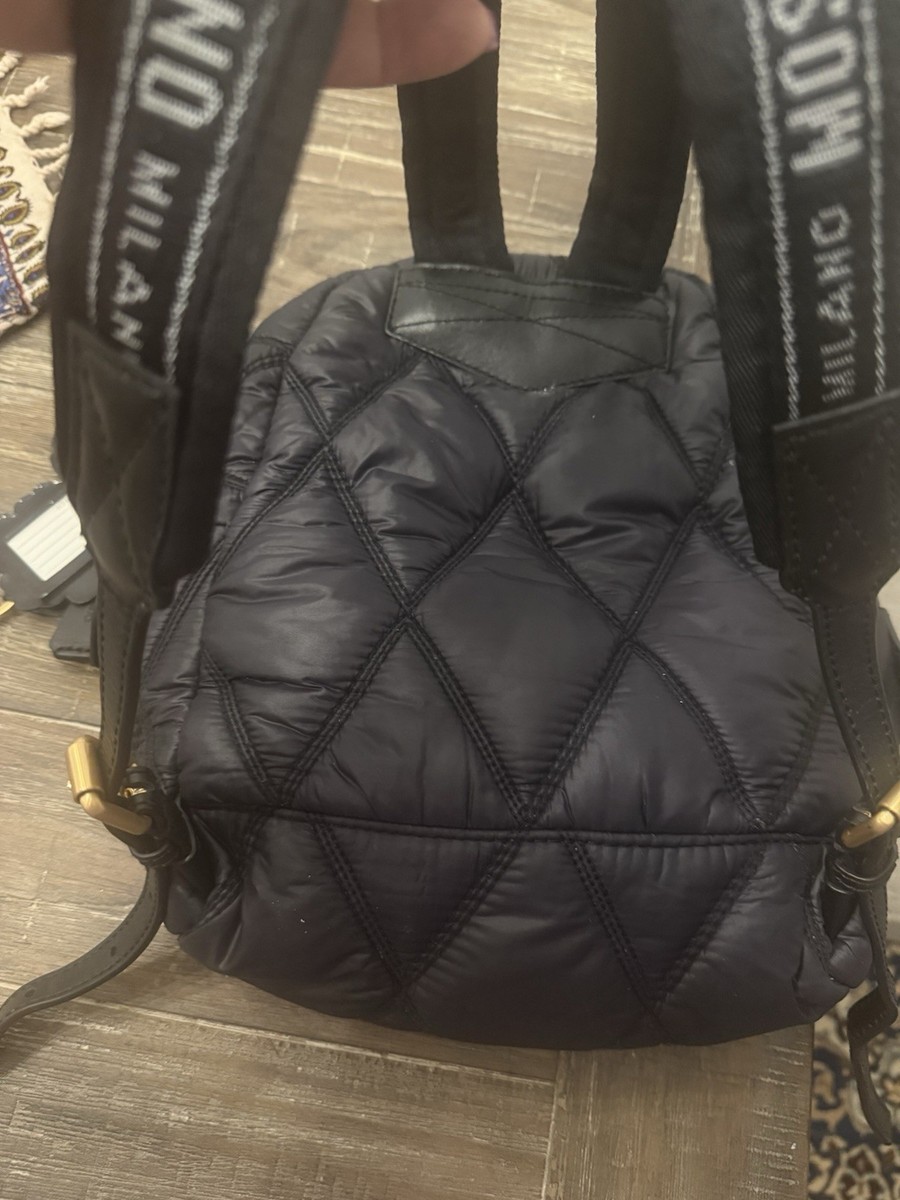 Moschino Logo Mini Backpack Quilted Black × Gold Adjustable 