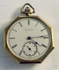 Vintage 1933 Elgin 12s 7j Grade 303 Gold Filled Fancy Jewel Crown Octagonal Case